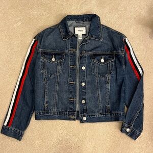 Jean Jacket - Red, white, and blue stripe detail on arms